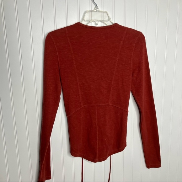 Free People Top Small  Orange Long Sleeve Stretch Lace-up Fall Boho Peasant - Picture 7 of 7
